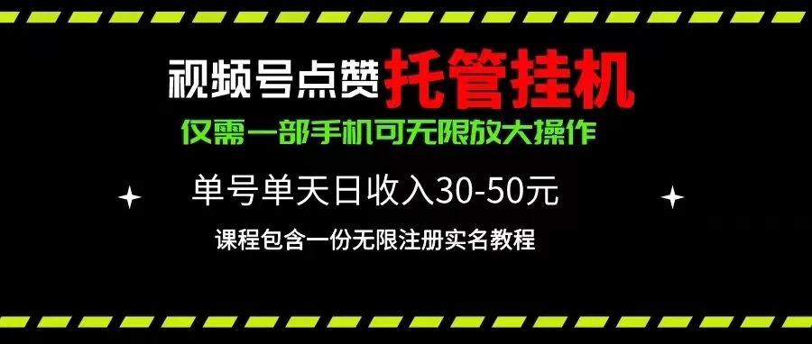 （10644期）视频号点赞托管挂机，单号单天利润30~50，一部手机无限放大（附带无限…-后生网课库