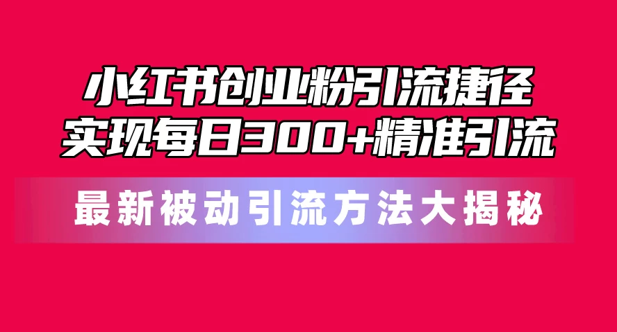 (10692期)小红书创业粉引流捷径!最新被动引流方法大揭秘,实现每日300+精准引流-后生网课库